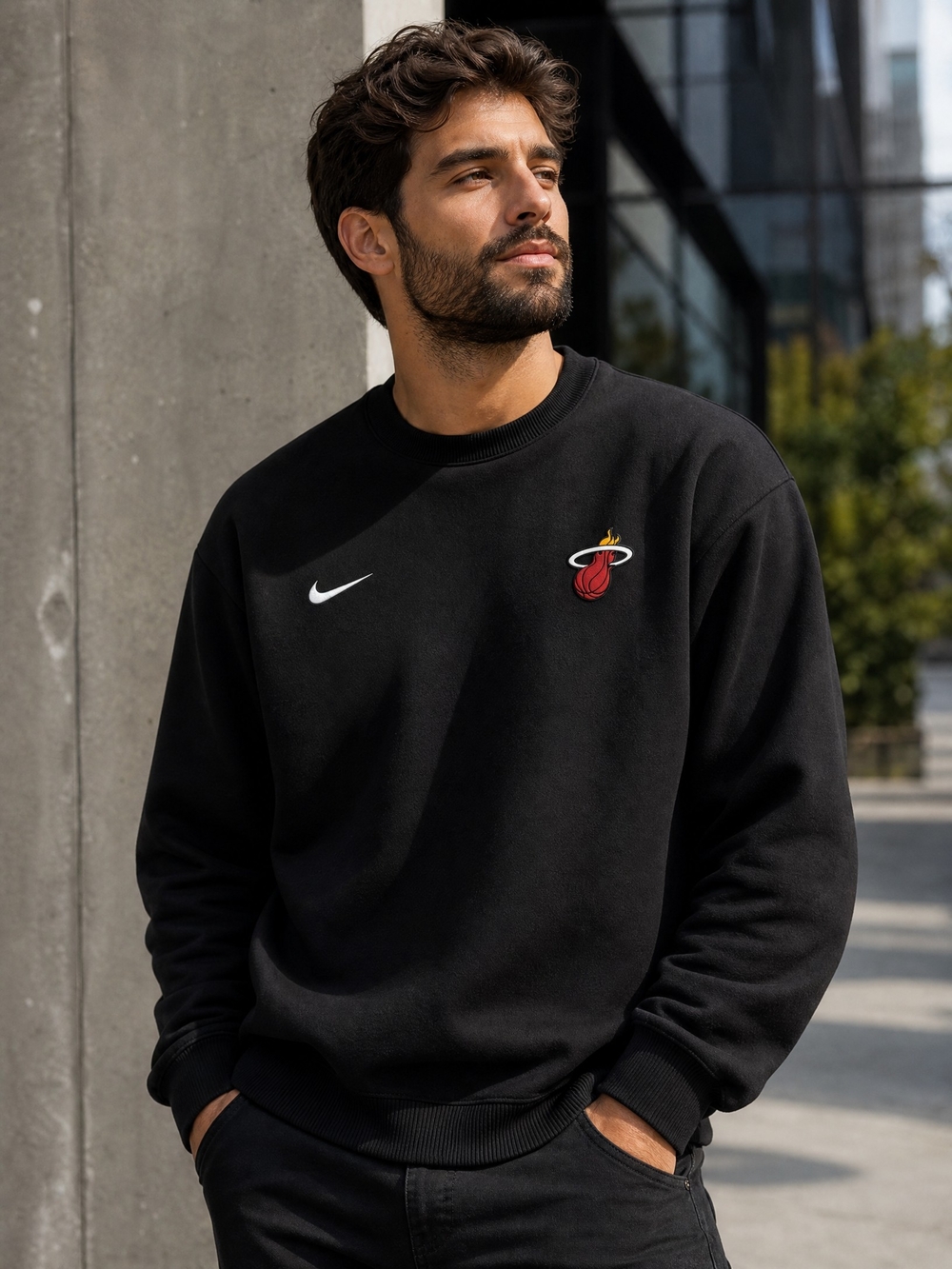 Nike Black Crewneck Sweatshirt with Miami Heat Logo